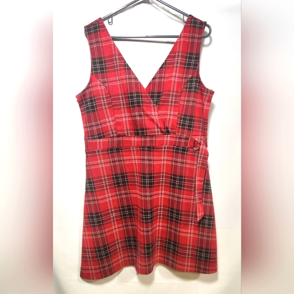 Arizona Jean Company Plaid Jumper Faux Tie Front Midi Dress-Size XL (Juniors)